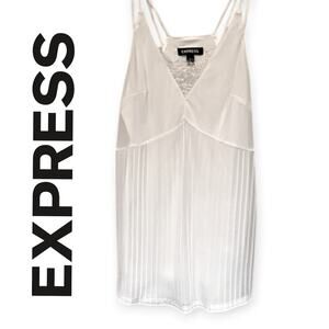 EXPRESS | NWT | S | Strappy Pleated Chiffon Lace White Tank Top Sleeveless Cami